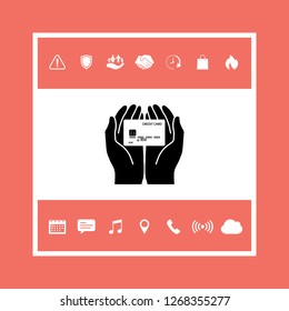 Hands holding credit card. Icon. Graphic elements for your design