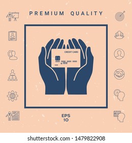 Hands holding credit card. Icon. Graphic elements for your design