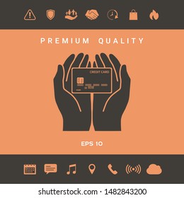 Hands holding credit card - icon. Graphic elements for your design