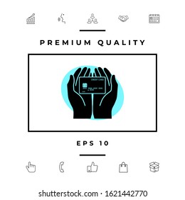 Hands holding credit card - icon. Graphic elements for your design