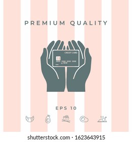 Hands holding credit card - icon. Graphic elements for your design