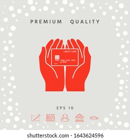 Hands holding credit card - icon. Graphic elements for your design