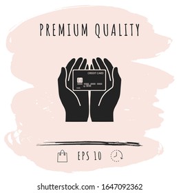 Hands holding credit card - icon. Graphic elements for your design