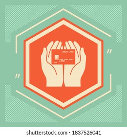 Hands holding credit card. Icon. Graphic elements for your design