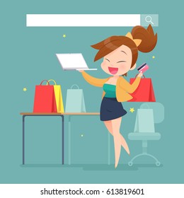 Hands holding credit card and using laptop. Online shopping concept