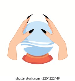 Hands holding a crystal ball. Vector