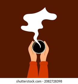 Hands Holding a Cup of Coffee Hand Drawn. Cozy atmosphere and winter holidays concept vector