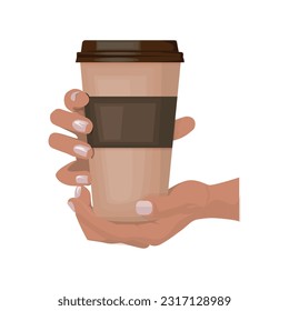 hands holding a cup of coffee isolated on white background, vector illustration