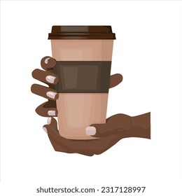 hands holding a cup of coffee isolated on white background, vector illustration