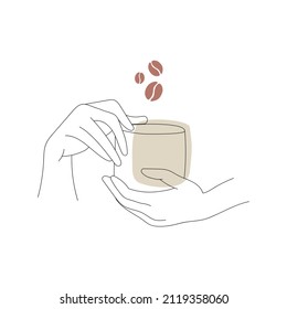 Hands holding cup coffee