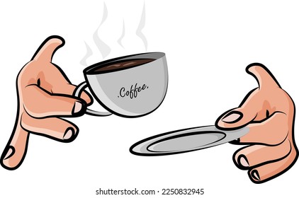Hands holding a cup of coffee and a saucer