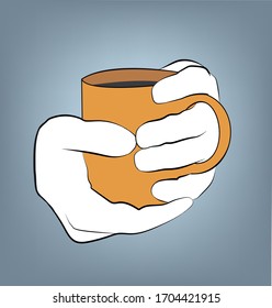 hands holding a cup of coffee or tea. vector illustration.