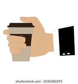 Hands holding cup of coffee or tea, vector illustration, Hands with cups. Cartoon hand holding coffee cup, mug with hot drink and teacup.