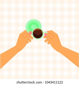 Hands holding a cup of coffee. Vector illustration eps 10