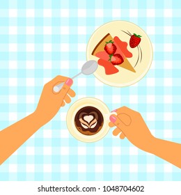 Hands holding a cup of coffee. Vector illustration eps 10