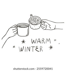 Hands holding cups of hot winter season drinks