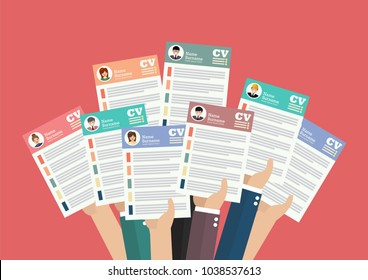 Hands holding cv resume documents. Applying for job