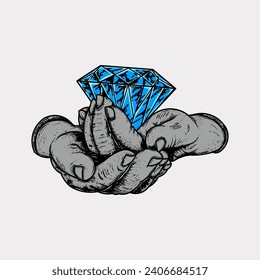 Hände, die Diamantenkunst halten Vektorgrafik
