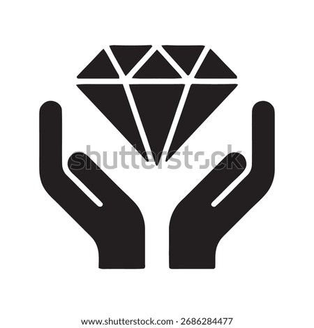 Hands holding diamond icon representing value quality premium wealth luxury jewelry expensive concept business success treasure investment symbol design