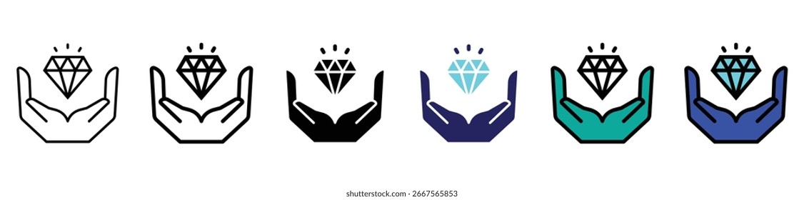 Hands Holding Diamond Icon – Value, Luxury, and Protection Symbol