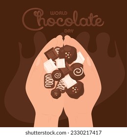 Hands holding different candies World chocolate day Vector