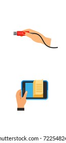 Hands holding different objects icon set