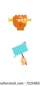 Hands holding different objects icon set