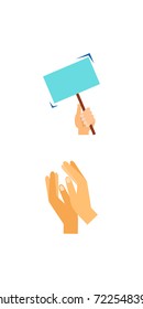 Hands holding different objects icon set