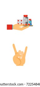 Hands holding different objects icon set