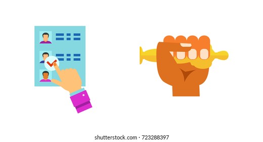 Hands holding different objects icon set