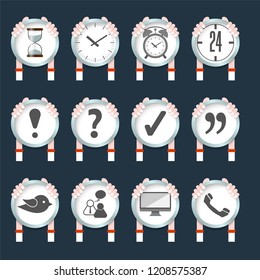 Hands holding different symbols. Vector concept for  printed materials, website, promotional materials.