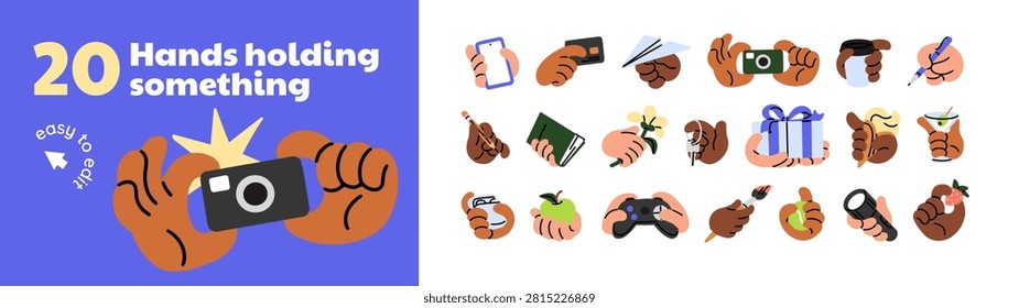 Hands holding different things