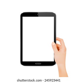 Hands holding digital tablet computer. Vector illustration