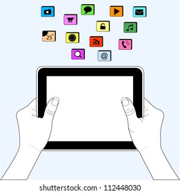 Hands holding digital tablet pc