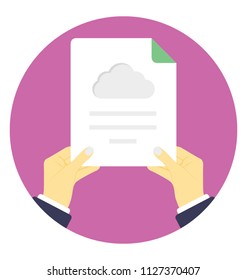 Hands holding a document with cloud on it representing cloud computing article