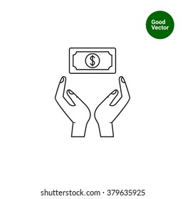 Hands holding dollar banknote