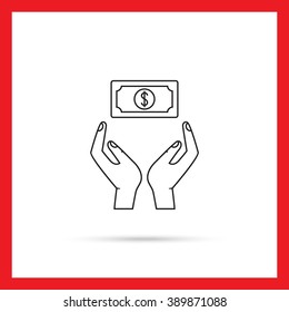 Hands holding dollar banknote