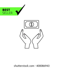 Hands holding dollar banknote