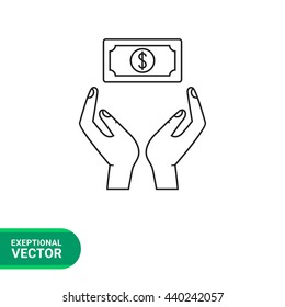 Hands holding dollar banknote