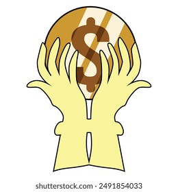 Hands holding dollar sign. Flat design. Vector Illustration.