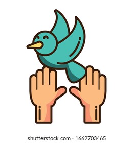 hands holding a dove on white background vector illustration design