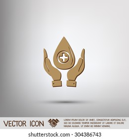 hands holding a drop donate. medical icon