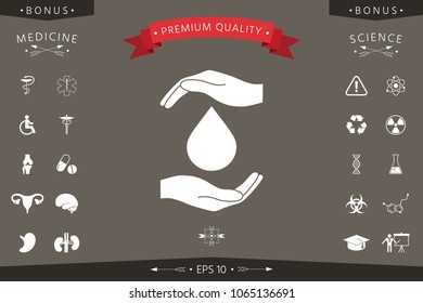 Hands holding drop - protection icon