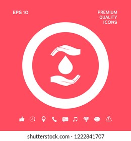 Hands holding drop - protection icon. Graphic elements for your design