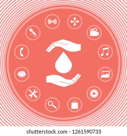 Hands holding drop - protection icon. Graphic elements for your design