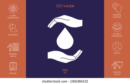 Hands holding drop - protection icon. Graphic elements for your design