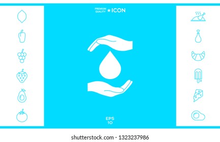 Hands holding drop - protection icon. Graphic elements for your design