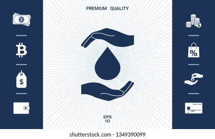 Hands holding drop - protection icon. Graphic elements for your design