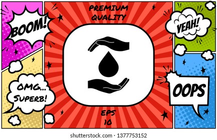 Hands holding drop - protection icon. Graphic elements for your design