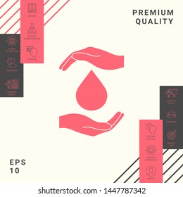 Hands holding drop - protection icon. Graphic elements for your design